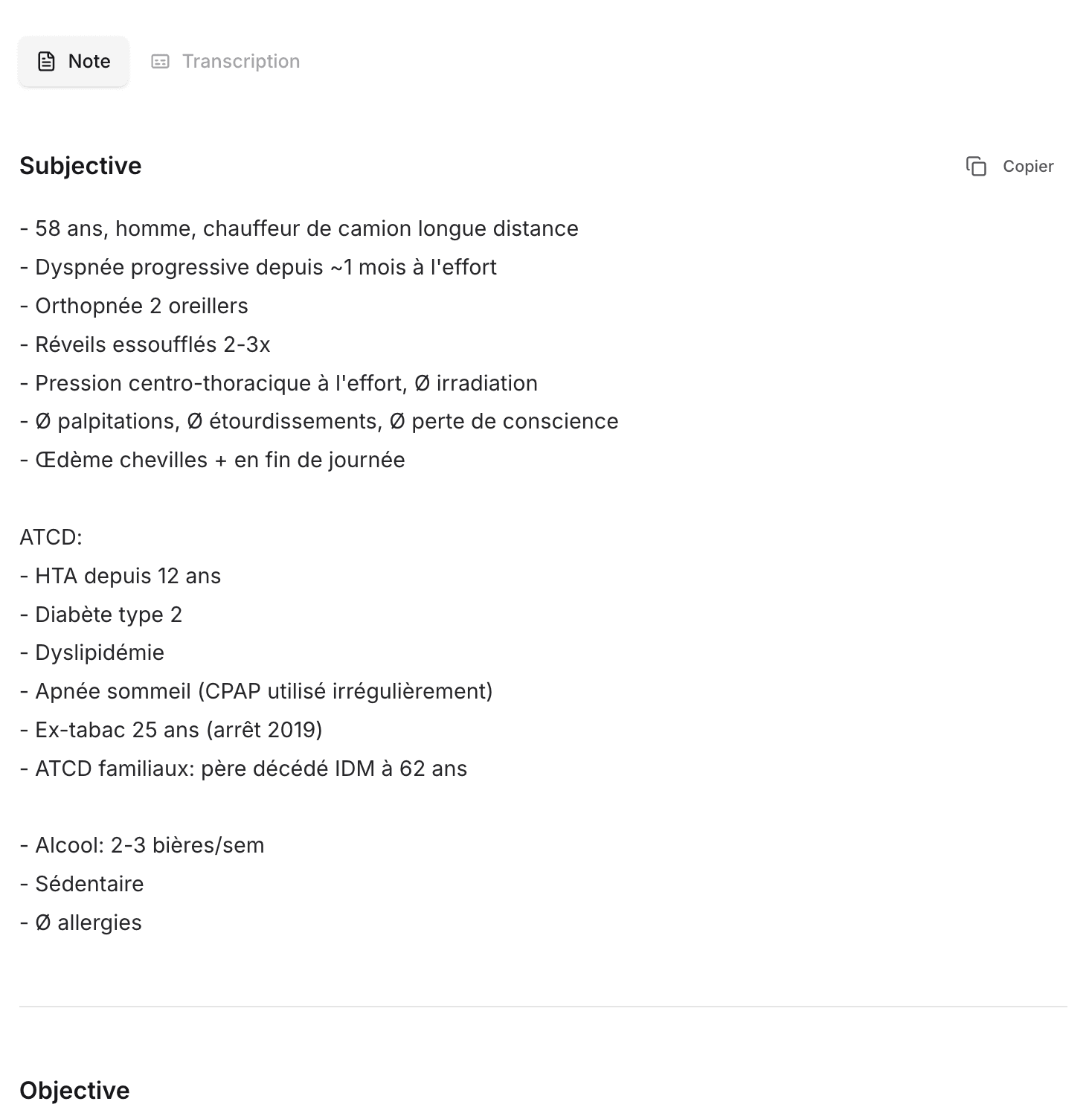 Note concise et prête à exporter